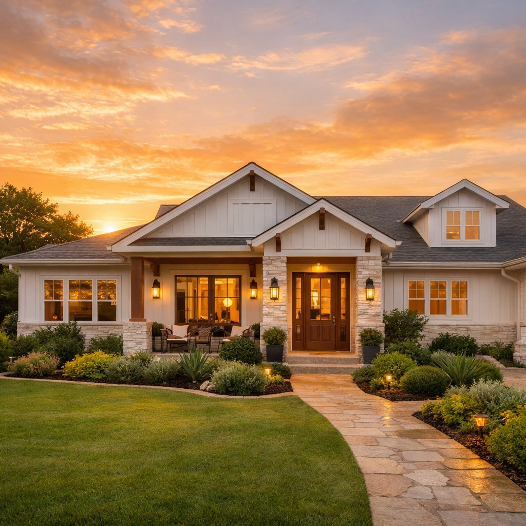 Rise Sober Living - beautiful sober living home in Texas at golden sunset